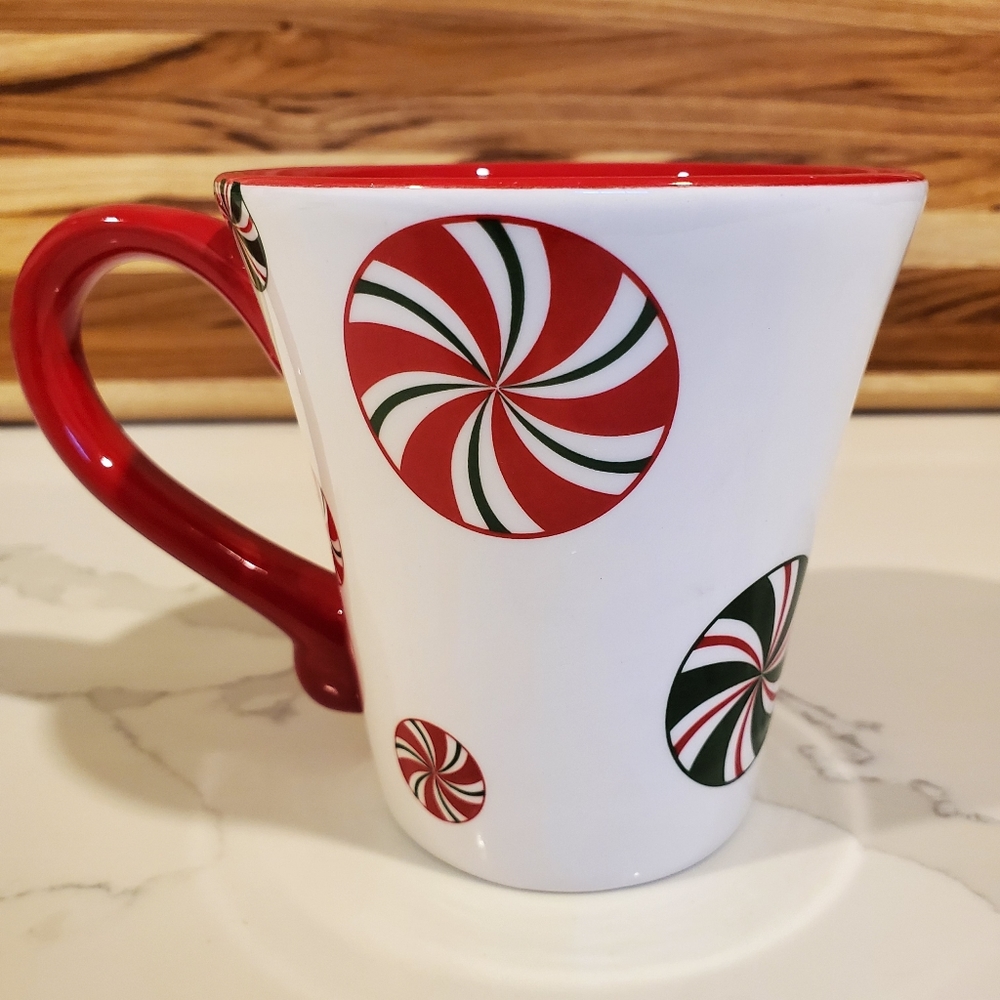 COPY - Pier 1 Imports Candy Cane mug, white, green and red
